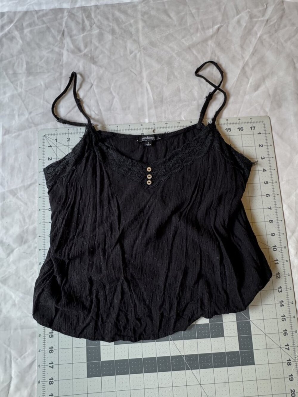 Ambiance Black Lace Trim Button Cami Tank Top Size L
